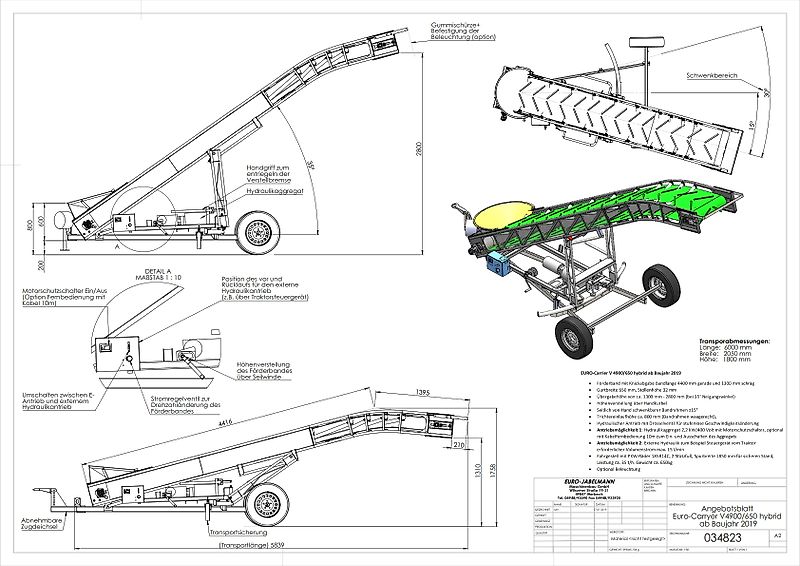 EURO-Jabelmann Förderband, EURO-Carry 4900/650, elektrisch/hydraulisch, schwenkbar, NEU